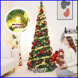 6-6.5Ft Pre Lit Pre Decorated Christmas Tree Pop Up Xmas Tree with Decorations