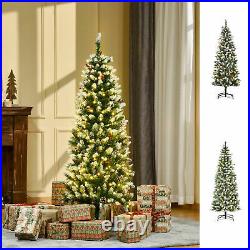 6/7.5/9FT Prelit Snow Christmas Tree with Light Red Berry, Home Xmas Decoration