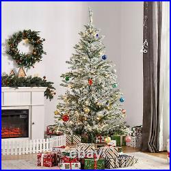 6' Artificial Snow Flocked Christmas Tree Xmas Tree with Stand & LED Lights, Green