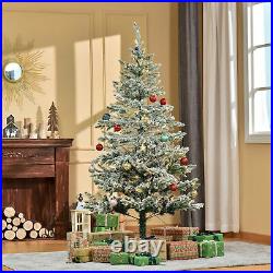 6' Artificial Snow Flocked Christmas Tree Xmas Tree with Stand & LED Lights, Green