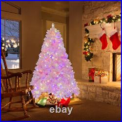 6 FT Flocked Artificial Christmas Tree Hinged with 350 LED Lights 808 Branch Tips