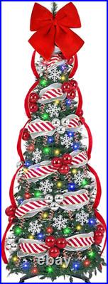 6 FT Pop up Christmas Tree with Lights, Artificial Collapsible Christmas Tree wi