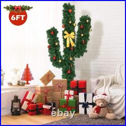 6 FT Pre-lit Cactus Christmas Tree, Artificial Xmas Tree with 120 LED Lights