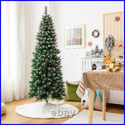 6 FT Pre-lit Hinged Christmas Tree Artificial Pencil Xmas Tree with LED Lights