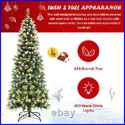 6 FT Pre-lit Hinged Christmas Tree Artificial Pencil Xmas Tree with LED Lights