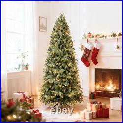 6 FT Prelit Artificial Skinny Christmas Tree with1032 PE&PVC Branch Tips 300 Light