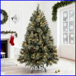 6 FT Prelit Artificial Snow Tips Christmas Tree With 300 Lights 66 Pinecones