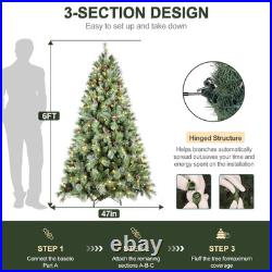 6 FT Prelit Artificial Snow Tips Christmas Tree With 300 Lights 66 Pinecones