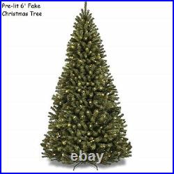 6 Foot Pre-lit Artificial Christmas Tree Fake Spruce Holiday Decor Clear Lights