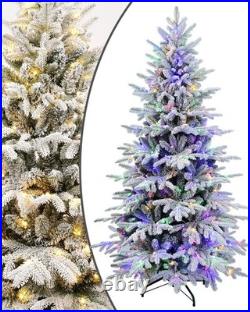 6 Ft Artificial Snow Flocked Christmas Tree Prelit & Multicolored Lights 9 Mode