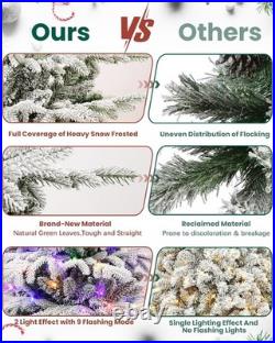 6 Ft Artificial Snow Flocked Christmas Tree Prelit & Multicolored Lights 9 Mode