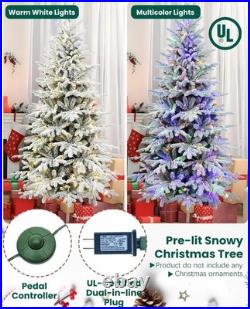6 Ft Artificial Snow Flocked Christmas Tree Prelit & Multicolored Lights 9 Mode