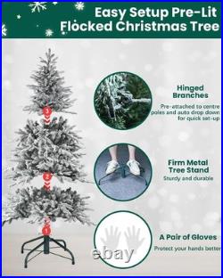6 Ft Artificial Snow Flocked Christmas Tree Prelit & Multicolored Lights 9 Mode
