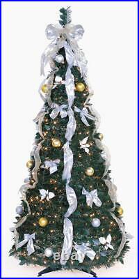 6 Ft Pre Lit Pop Up Pull Up Decorated Christmas Tree 350 Clear Lights New G