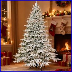 6 Ft Prelit White Flocked Christmas Tree Artificial Frosted Fir With 400 lights