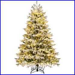 6' Pre-Lit Christmas Tree Snow Flocked Hinged Xmas Decoration with 350 Lights