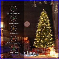 6' Pre-Lit Hinged Christmas Tree 1664 PE & PVC Tips with 310 Lights & Foot Switch