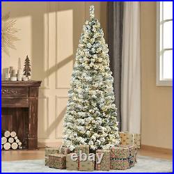 6' Pre-Lit Hinged Snow Flocked Pencil Artificial Christmas Tree with LED Lights