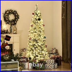 6' Pre-Lit Hinged Snow Flocked Pencil Artificial Christmas Tree with LED Lights
