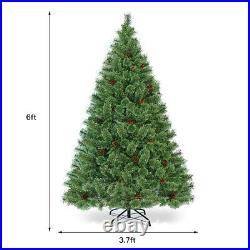 6' Pre-Lit PVC Artificial Carolina Pine Tree Flocked Cones Hinged with LED Lights