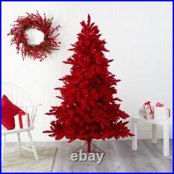 6' Red Flocked Pre-lit Christmas Tree with350 Red LED's and 33 Globe. Retail $332