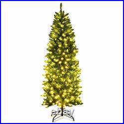 6 ft Pre-lit Pencil Christmas Tree Hinged Fir Tree Holiday Decor with LED Lights