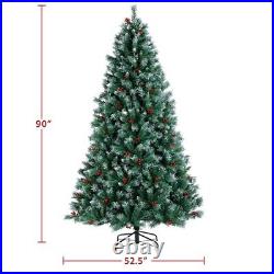 6ft/7.5ft Pre-lit Snow Dusted Artificial Christmas Tree withRed Berries and Lights