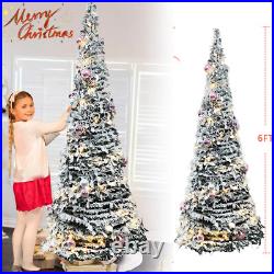 6ft Christmas Tree with 200LEDs Lights Snow Flocked Pop Up Xmas Tree Decoration