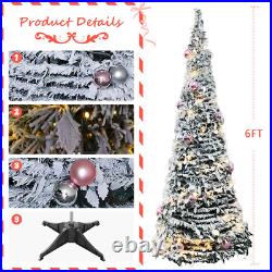 6ft Christmas Tree with 200LEDs Lights Snow Flocked Pop Up Xmas Tree Decoration