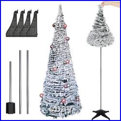 6ft Christmas Tree with 200LEDs Lights Snow Flocked Pop Up Xmas Tree Decoration