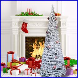 6ft Christmas Tree with 200LEDs Lights Snow Flocked Pop Up Xmas Tree Decoration