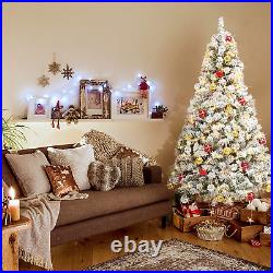 6ft Flocked Christmas Tree Prelit, White Christmas Tree with 350 LEDs Lights and