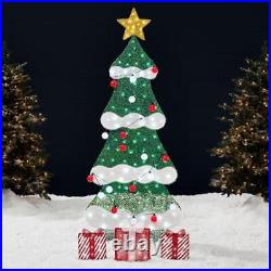 6ft Lighted Christmas Tree Outdoor Decor With 170 LED Lights Yard Decoration New