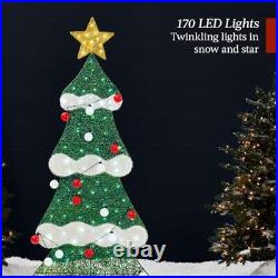6ft Lighted Christmas Tree Outdoor Decor With 170 LED Lights Yard Decoration New