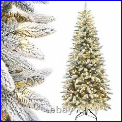 6ft Pencil Christmas Tree with Flocked Snow LED Lights Pre-Lit Artificial Xmas