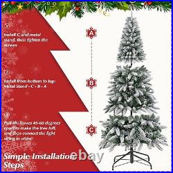 6ft Pencil Christmas Tree with Flocked Snow LED Lights Pre-Lit Artificial Xmas