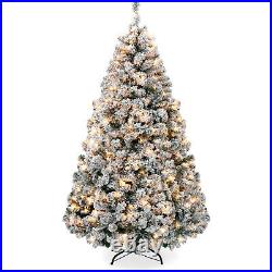 6ft Pre-Lit Artificial Christmas Tree Snow Covered With Stand & 250 Warm Lights