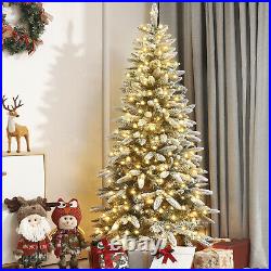 6ft Pre-Lit Artificial Christmas Tree with Flocked Snow Pre-Strung Lights Xmas
