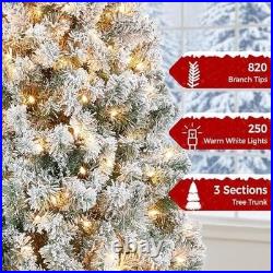 6ft Pre-Lit Snow Flocked Artificial Christmas Tree with 250 LED Lights