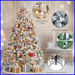 6ft Pre-Lit Snow Flocked Artificial Christmas Tree with 250 LED Lights