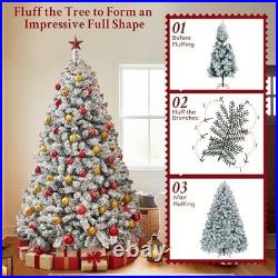 6ft Pre-Lit Snow Flocked Artificial Christmas Tree with 250 LED Lights