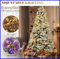 6ft Pre-Lit Snow Flocked Artificial Christmas Tree with Remote 11 Light Modes