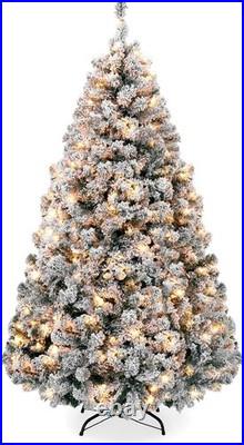 6ft Pre-Lit Snow Flocked Artificial Pine Christmas Tree 250 LED Lights Metal Sta