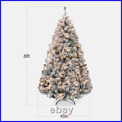 6ft Pre-Lit Snow Flocked Artificial Pine Christmas Tree 250 LED Lights Metal Sta