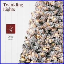 6ft Pre-Lit Snow Flocked Artificial Pine Christmas Tree 250 LED Lights Metal Sta