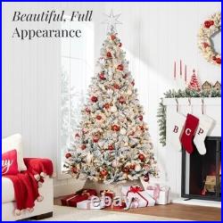 6ft Pre-Lit Snow Flocked Artificial Pine Christmas Tree 250 LED Lights Metal Sta