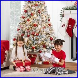 6ft Pre-Lit Snow Flocked Artificial Pine Christmas Tree 250 LED Lights Metal Sta