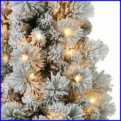 6ft Pre-Lit Snow Flocked Pine Pencil Artificial Christmas Tree W /170 LED Lights