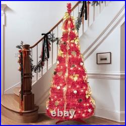6ft Red Prelit Pop up Christmas Tree Artificial Halloween Party Decor &150 Light