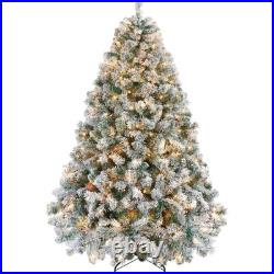 6ft Snow Flocked Pre-lit Christmas Tree with 250 White Lights, 820 Tips, Hinged